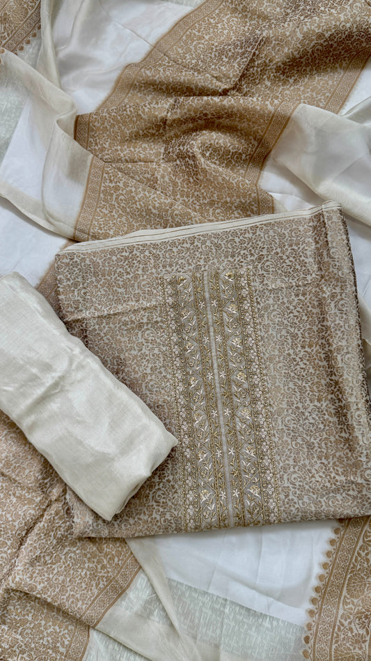 Latte BeigeDola Silk Weaving Unstitched Suit Set Namostri