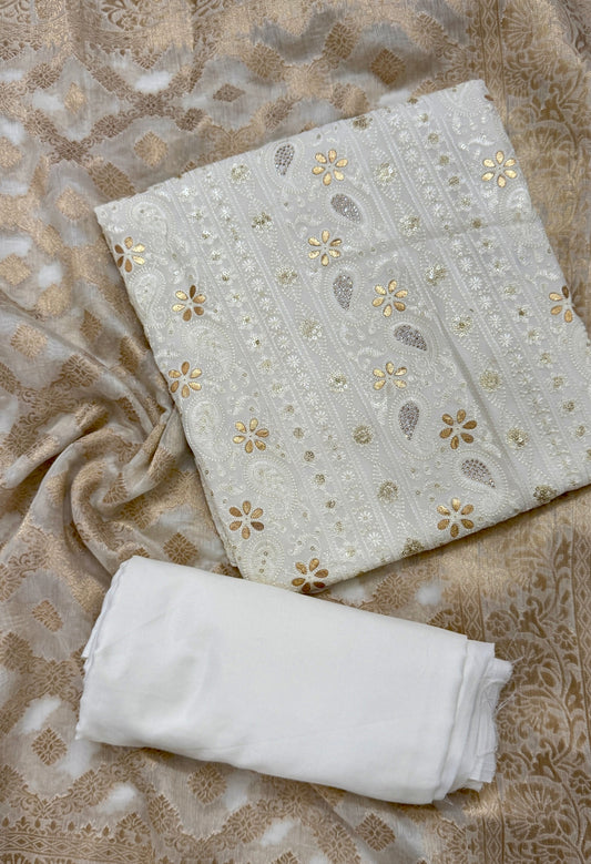 Ivory Glow Georgette Embroidered Unstitched Suit Set Namostri