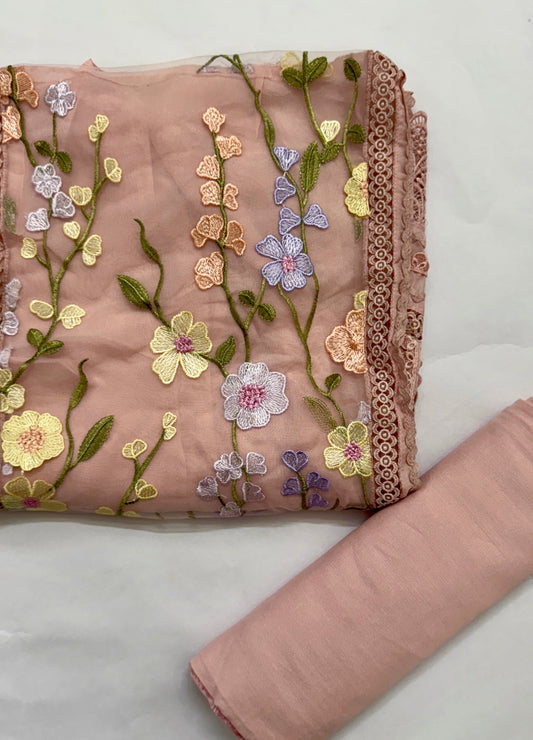 Blush Pink Organza Embroidered Unstitched Suit Set Namostri